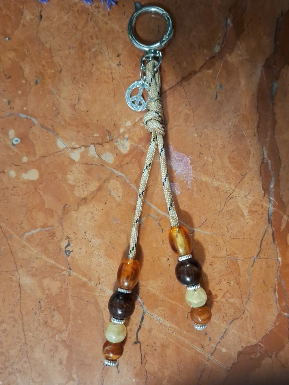 Beaded Tassel Keychain Bag Charm - Amber, Brown & Cream